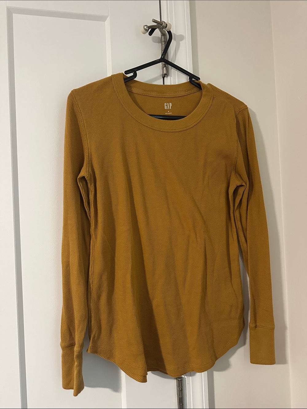 GAP Women's Long-Sleeve Waffle Tee in Mustard Gold